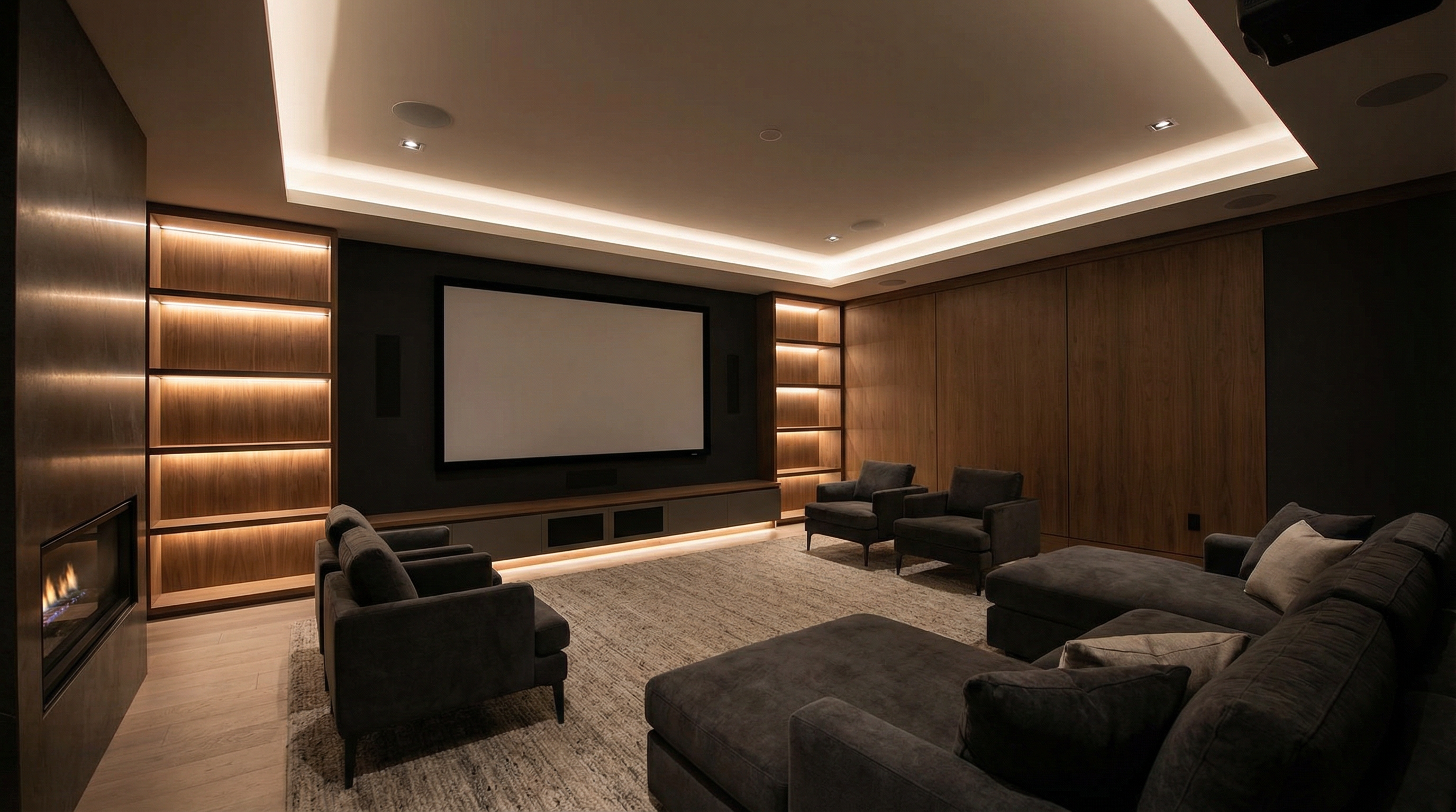 Finished basement with home theater